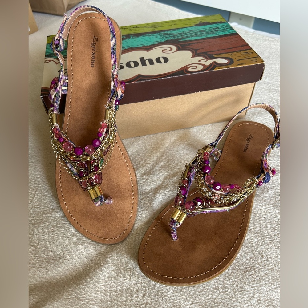 Zigi Soho Purple Beaded Gold-Accent Boho Beaded Sandals